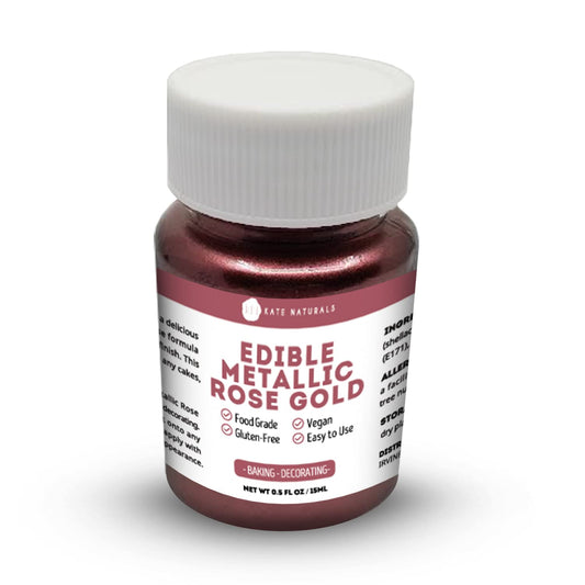Edible Metallic Rose Gold Dust for Cake Decorating & Cookies (0.5 fl oz) - Kate Naturals