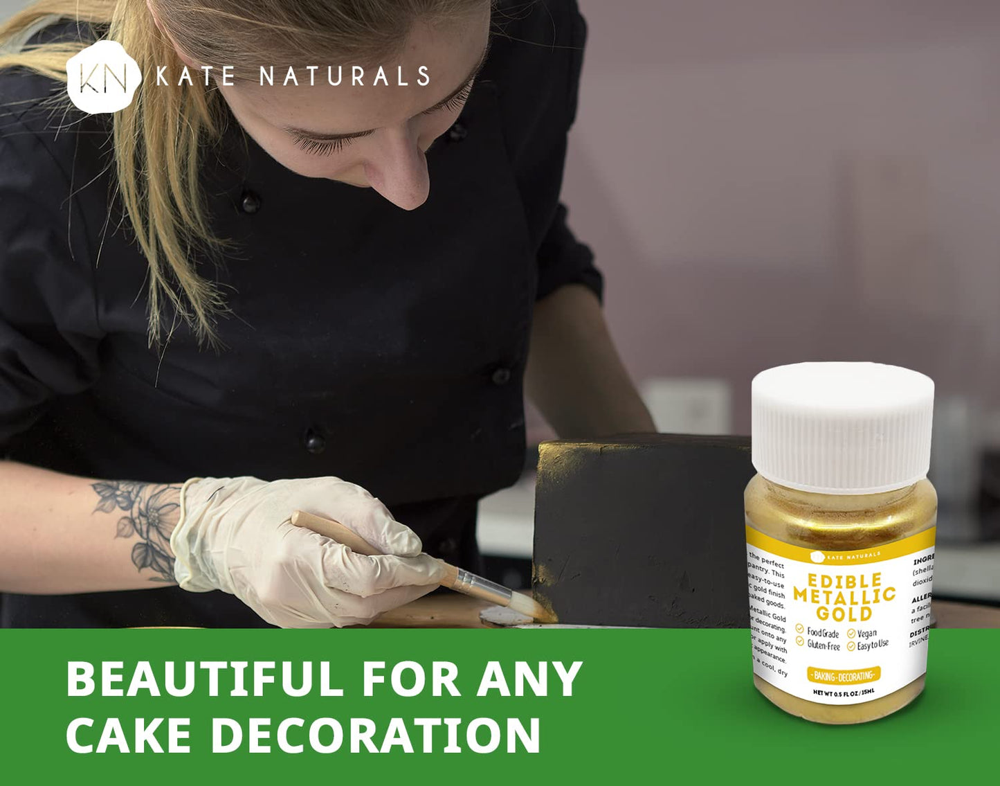 Edible Metallic Gold Dust for Cake Decorating Edibles & Cookies (0.5 fl oz) - Kate Naturals.