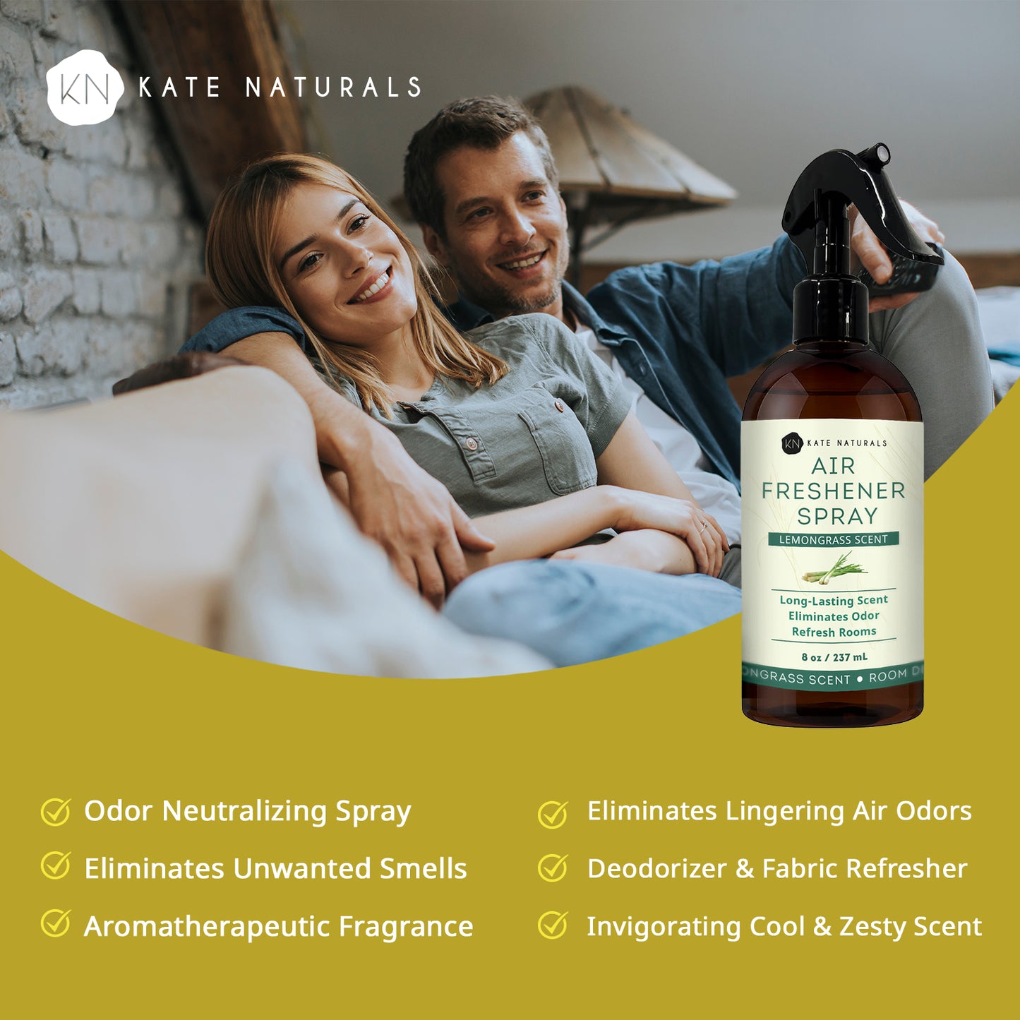 Air Freshener Spray Lemongrass Scent - Kate Naturals (8 fl oz)