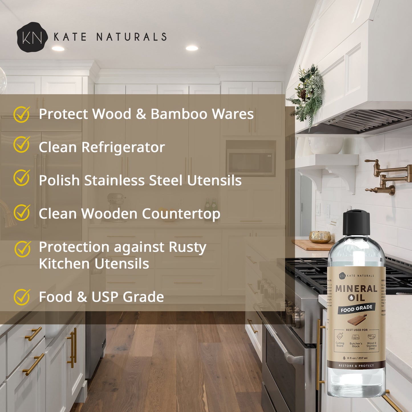 Mineral Oil for Cutting Board Oil (8oz) - Kate Naturals