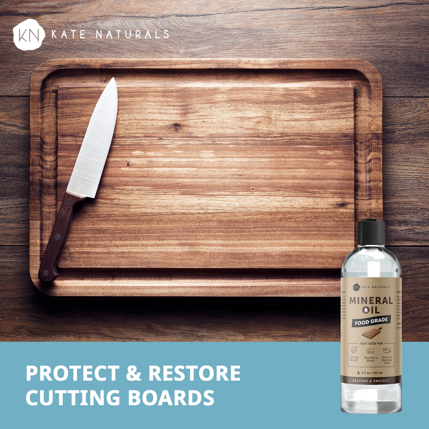 Mineral Oil for Cutting Board Oil (8oz) - Kate Naturals
