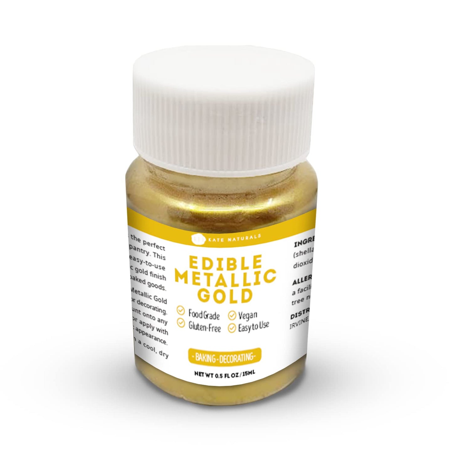 Edible Metallic Gold Dust for Cake Decorating Edibles & Cookies (0.5 fl oz) - Kate Naturals.