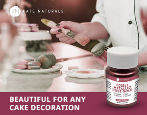 Edible Metallic Rose Gold Dust for Cake Decorating & Cookies (0.5 fl oz) - Kate Naturals