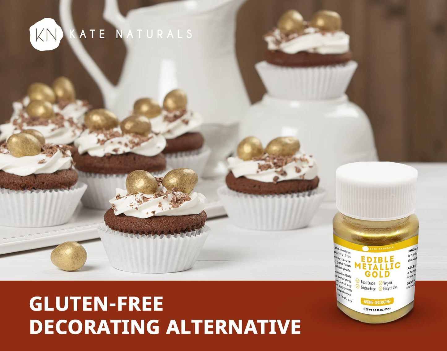 Edible Metallic Gold Dust for Cake Decorating Edibles & Cookies (0.5 fl oz) - Kate Naturals.