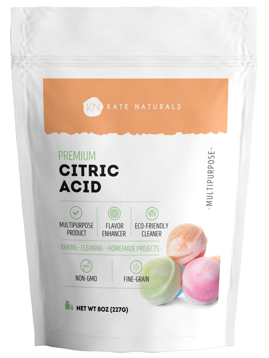 Kate Naturals Citric Acid for Bath Bombs & Cleaning (8 oz) Natural,  Non-GMO, Food Grade Citric Acid Powder for Cheese Making, Sour Sugar, Water